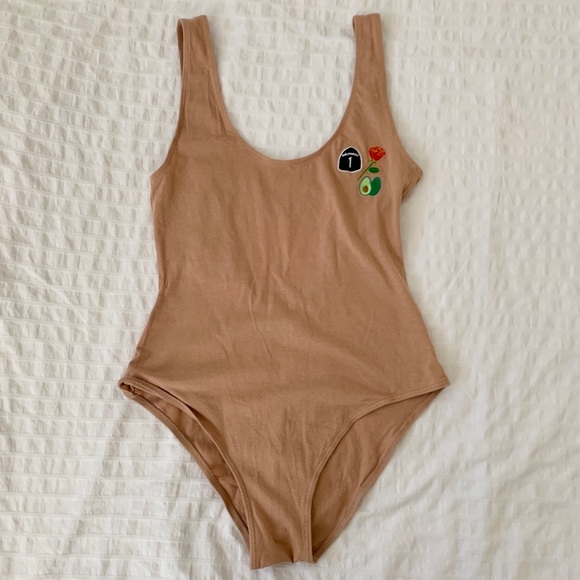 Pacsun Tan Bodysuit w/ Patches - Picture 2 of 3